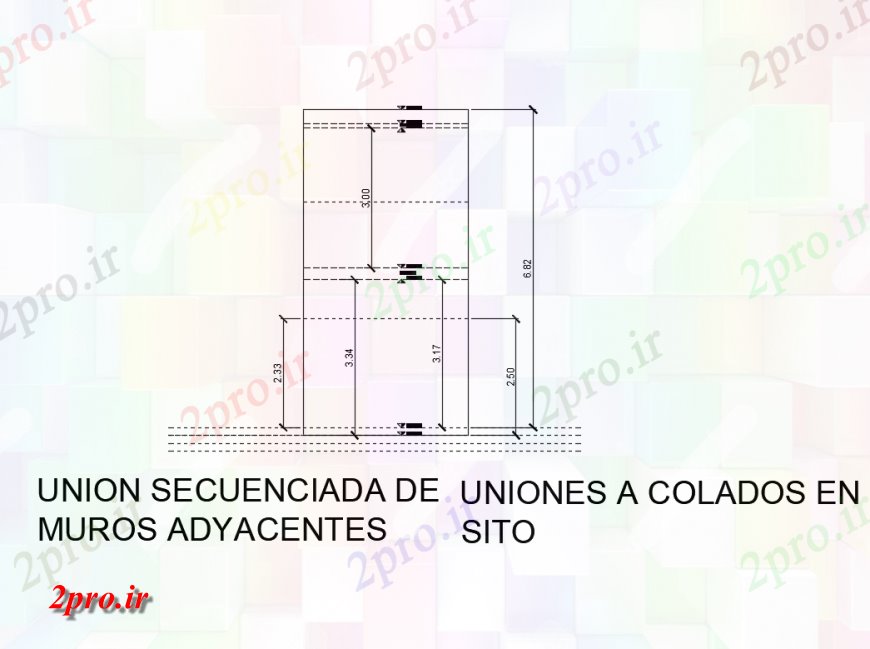 دانلود نقشه طراحی جزئیات ساختار اتحادیه متوالی از ساخت و ساز دیوار مجاور جزئیات (کد134330)