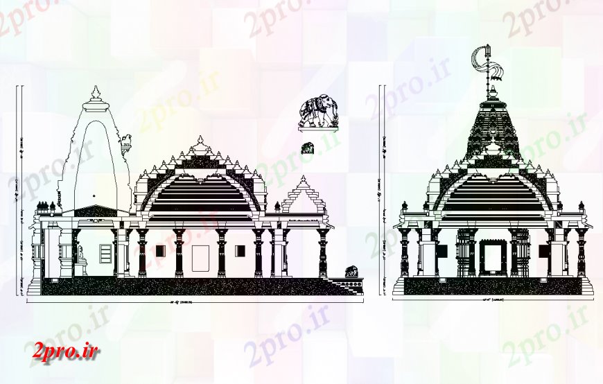 دانلود نقشه کلیسا - معبد - مکان مذهبی نما و سمت نظر طراحی معبد با جزئیات معماری (کد134373)