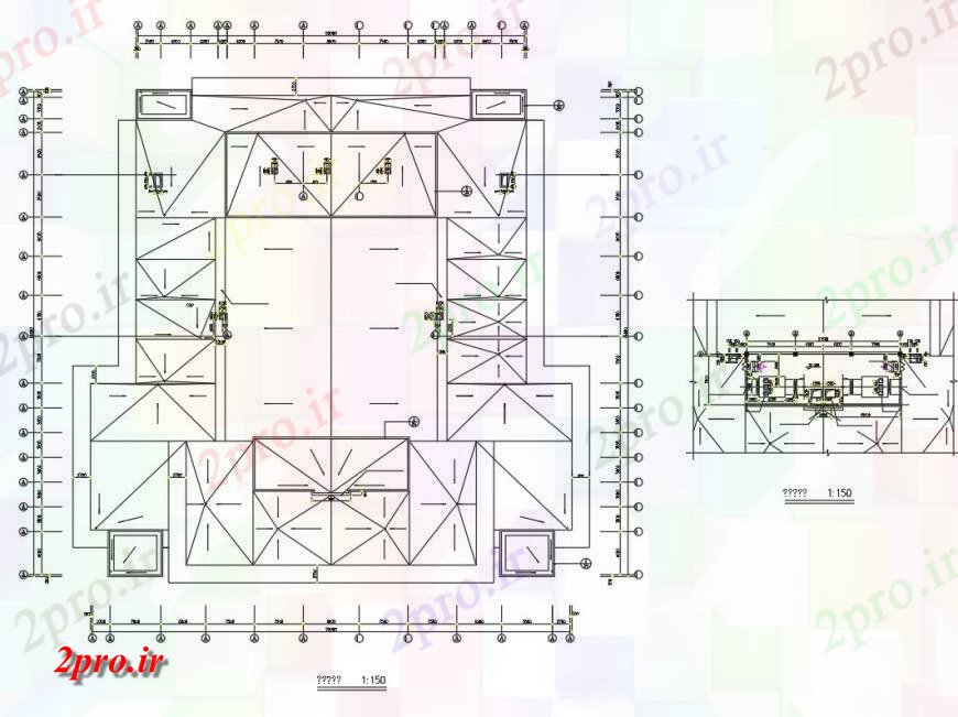 دانلود نقشه طراحی جزئیات تقویت کننده سقف طرحی سالن جزئیات 74 در 75 متر (کد134396)