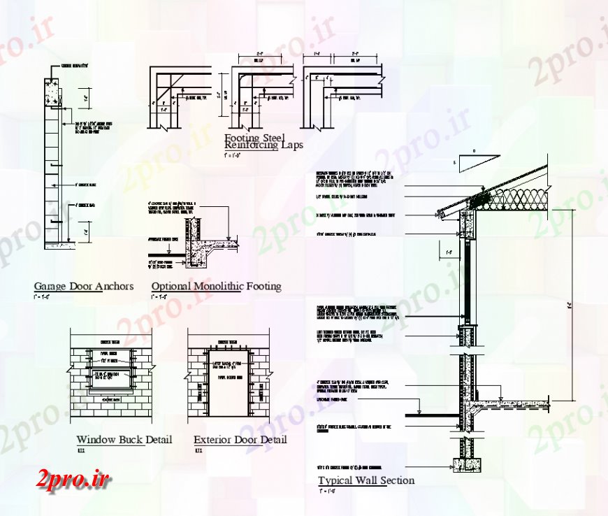 دانلود نقشه طراحی اتوکد پایه بخش دیوار معمولی با جزئیات پایه و اساس آن (کد134422)