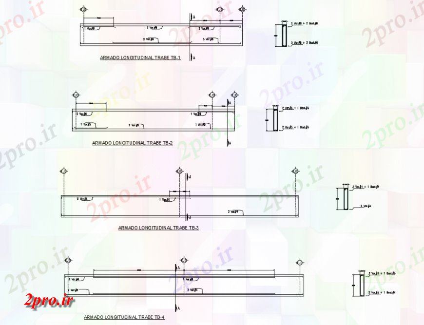 دانلود نقشه طراحی جزئیات ساختار Armado طولی  ساخت و ساز trabe طراحی جزئیات  (کد134457)