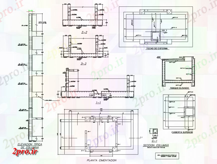 دانلود نقشه طراحی جزئیات ساختار ساختمان جزئیات ساخت و ساز با مخزن آب و ستون (کد134484)