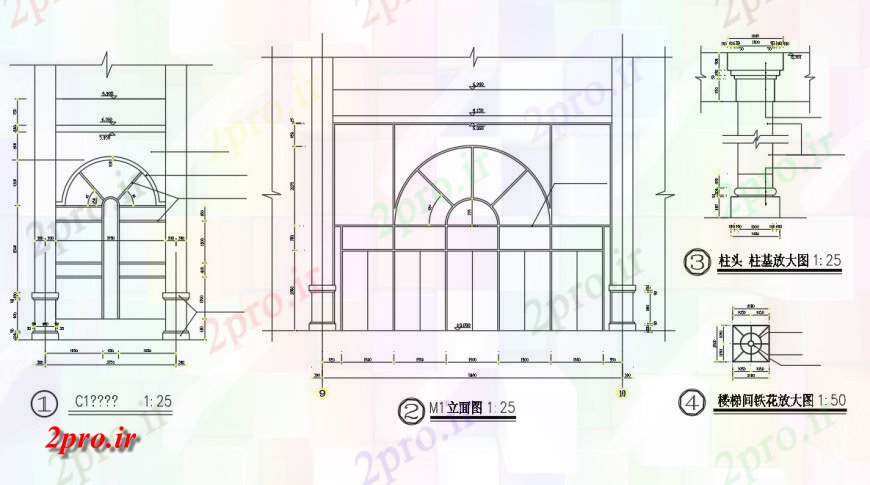 دانلود نقشه جزئیات طراحی در و پنجره  ستون و اصلی درب نما  (کد134504)