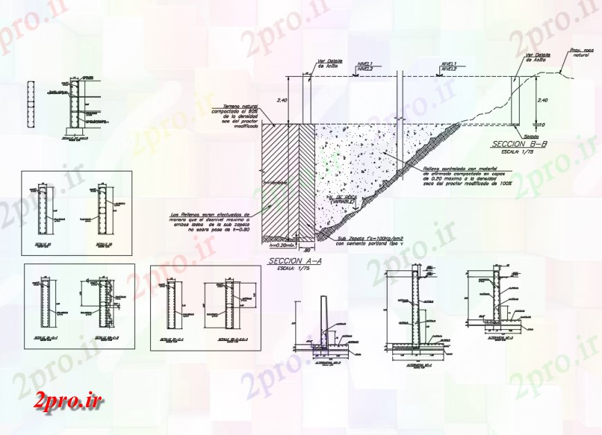 دانلود نقشه طراحی جزئیات ساختار دیوار مهار ساختار سازنده جزئیات (کد134535)