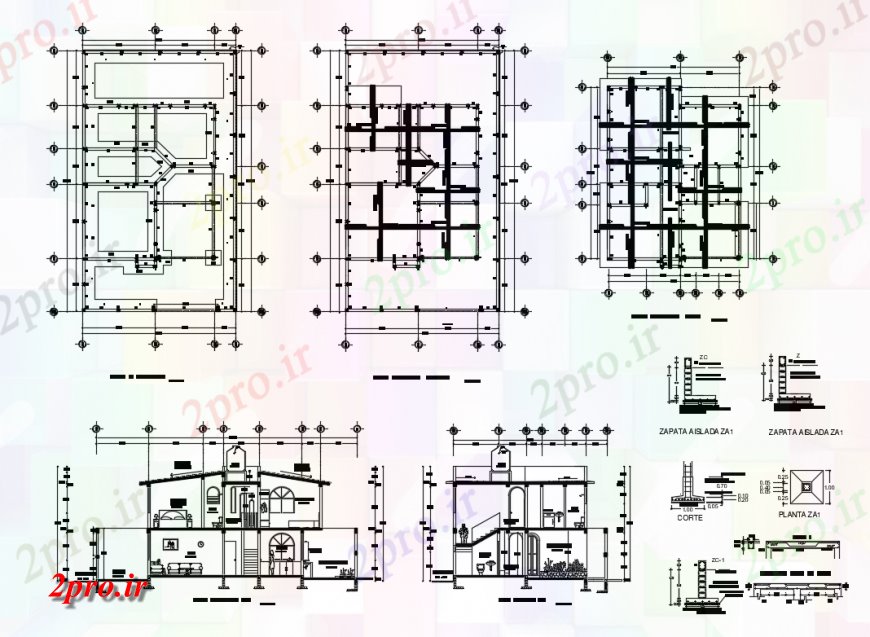 دانلود نقشه مسکونی  ، ویلایی ، آپارتمان  دو طبقه خانه، قطعه قطعه، طرحی پایه و اساس و ساختار سازنده جزئیات (کد134547)