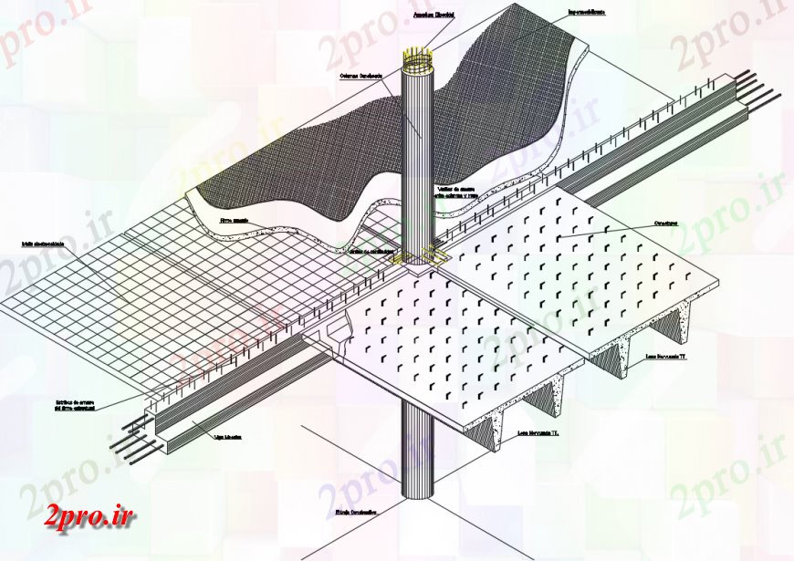 دانلود نقشه جزئیات پله و راه پله  جزئیات دال بتن ساختمانی با  ستون رسم (کد134567)