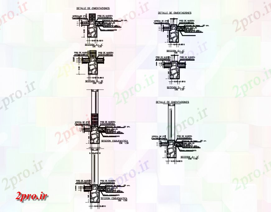 دانلود نقشه طراحی جزئیات ساختار جزئیات طرحی بنیاد با ساخت و ساز دیوار و ستون خانه 11 در 12 متر (کد134587)