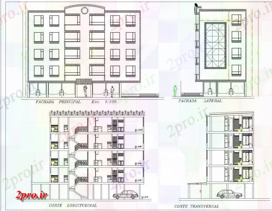 دانلود نقشه مسکونی ، ویلایی ، آپارتمان نما و بخش چند خانواده مسکن 10 در 21 متر (کد134599)