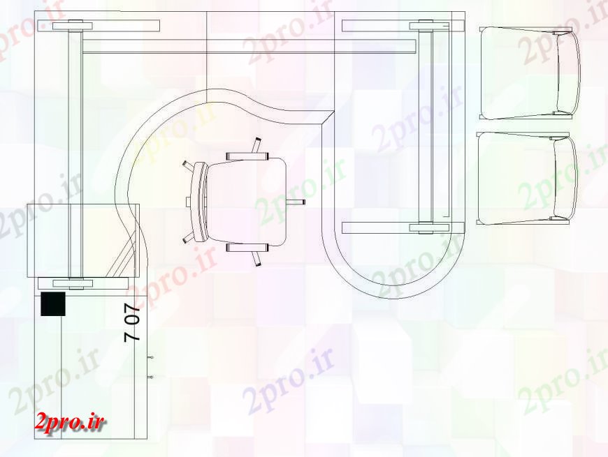 دانلود نقشه آشپزخانه مبلمان اداری نما بالای جزئیات (کد134601)