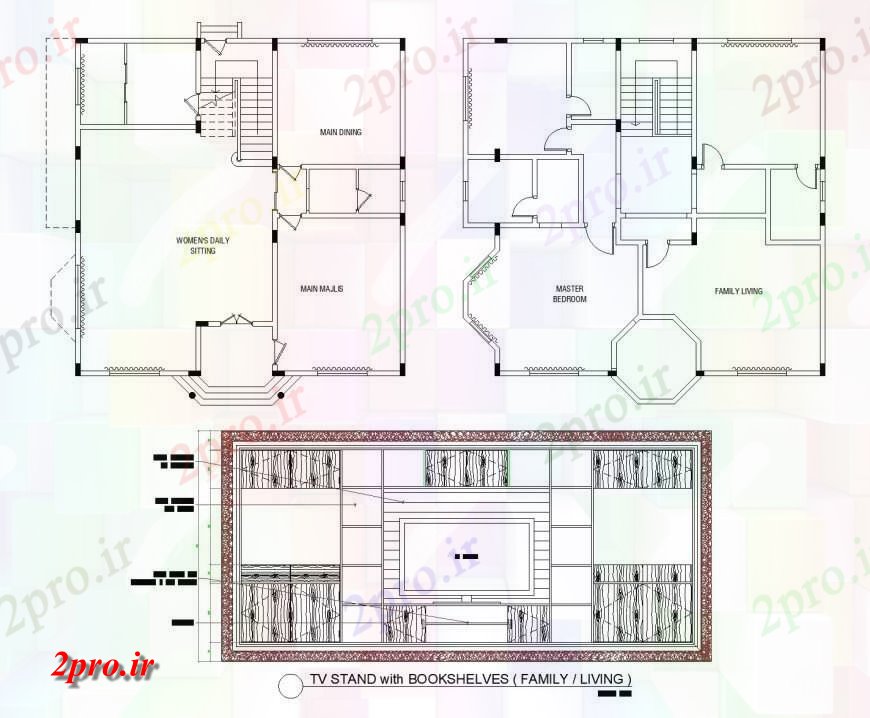 دانلود نقشه مسکونی  ، ویلایی ، آپارتمان  آویز اتاق نشیمن برنامه نما جزئیات (کد134638)