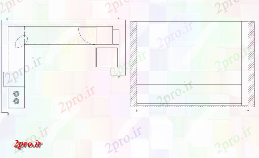 دانلود نقشه مسکونی  ، ویلایی ، آپارتمان  خط آشپزخانه  طراحی (کد134639)