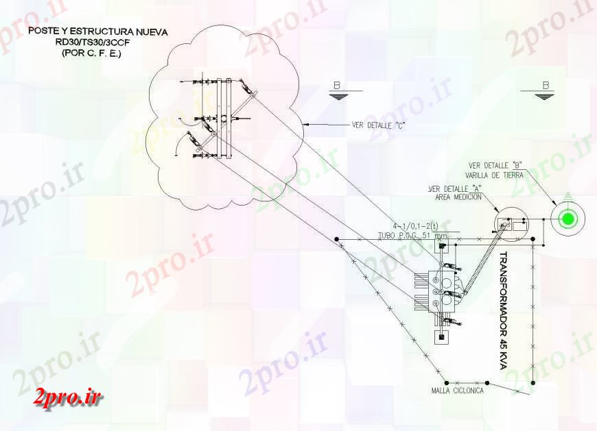 دانلود نقشه تاسیسات برق Trasformador طرحی 45kv جزئیات (کد134654)