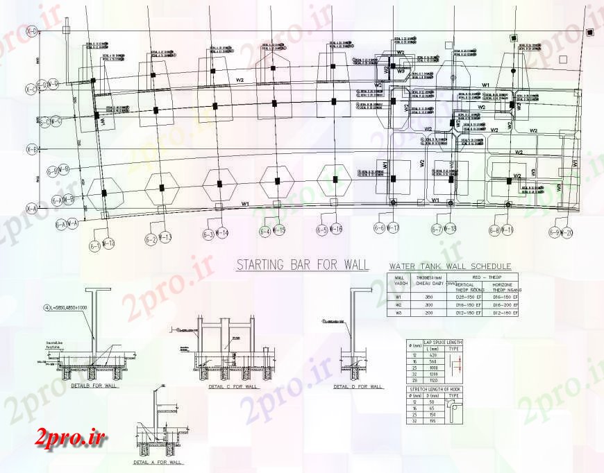 دانلود نقشه طراحی اتوکد پایه جزئیات دیوار و پایه و اساس بخش   (کد134660)