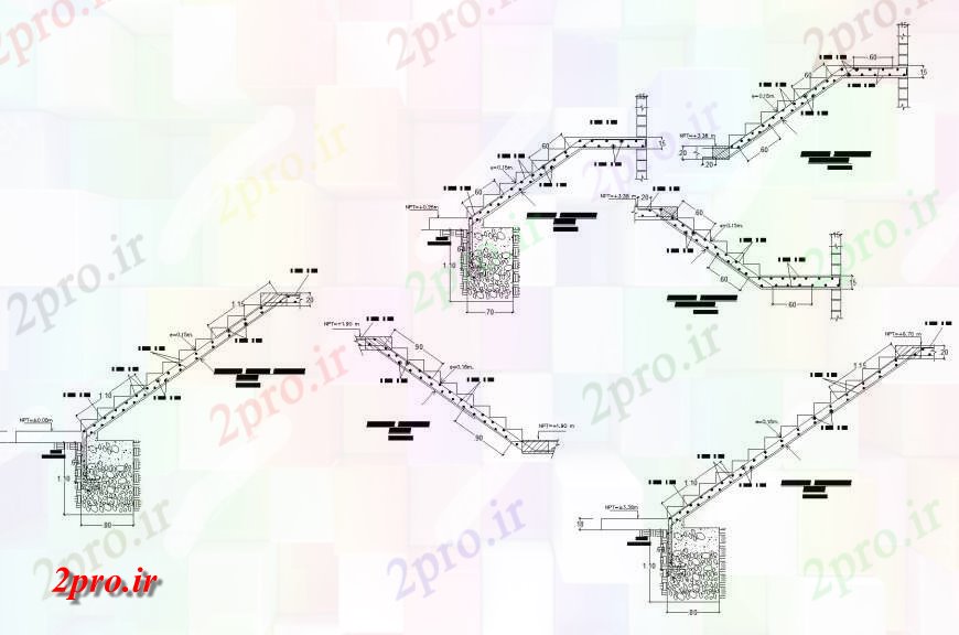 دانلود نقشه طراحی اتوکد پایه جزئیات بنیاد در بخش پله  (کد134664)