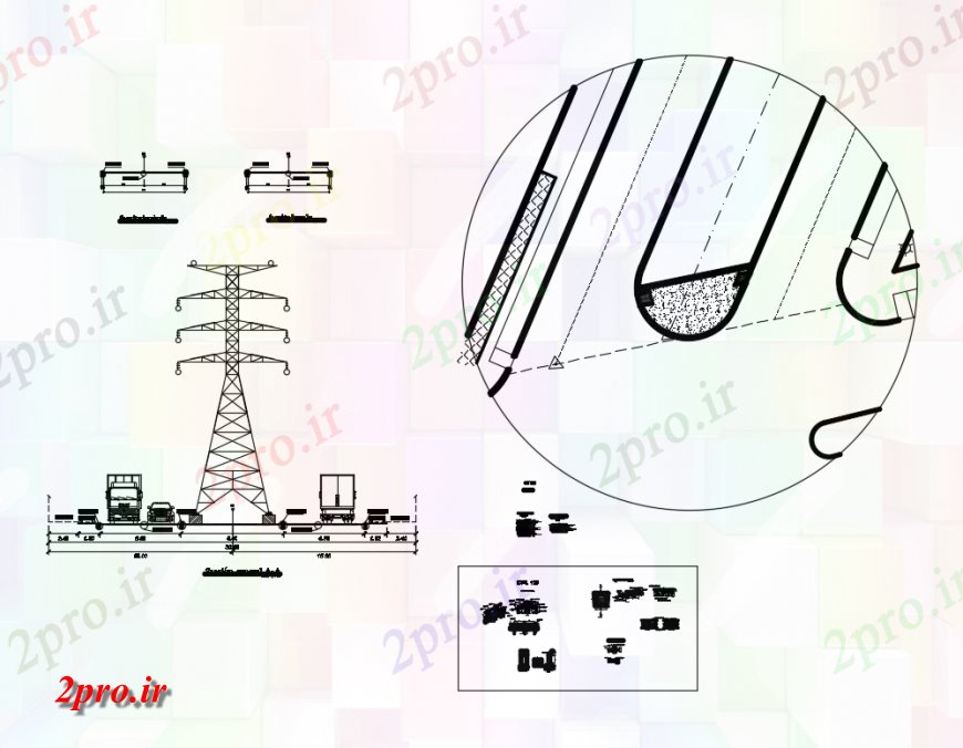 دانلود نقشه اتوماسیون و نقشه های برق کنار جاده دکلهای برق مقطعی و خودکار  جزئیات  (کد134696)