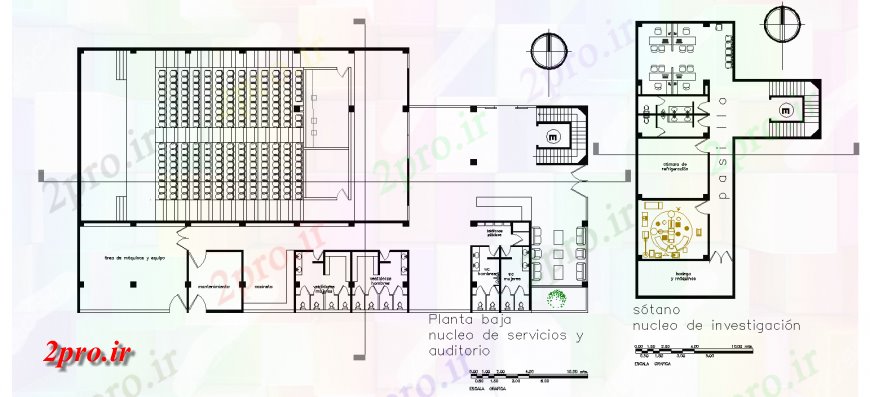دانلود نقشه تئاتر چند منظوره - سینما - سالن کنفرانس - سالن همایشطرحی سالن طراحی 25 در 43 متر (کد134753)