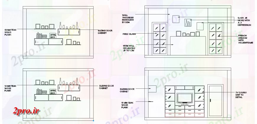 دانلود نقشه اتاق نشیمن ، حال ، پذیرایی نما داخلی طراحی جزئیات 4 در 5 متر (کد134759)