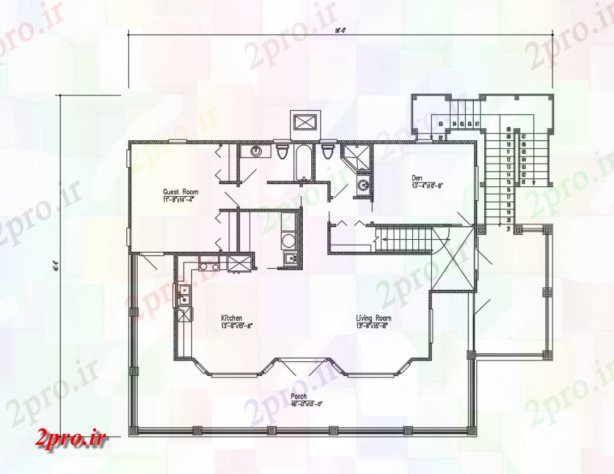 دانلود نقشه مسکونی  ، ویلایی ، آپارتمان  جزئیات طرحی طبقه دوم تک خانواده خانه (کد134845)