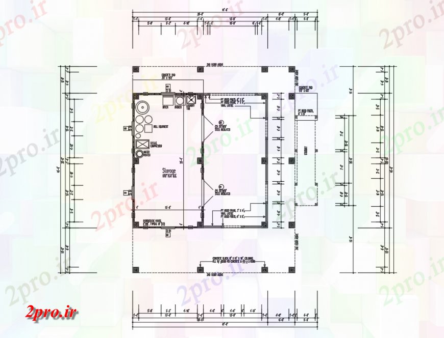 دانلود نقشه ساختمان اداری - تجاری - صنعتی اولین جزئیات طراحی طبقه از دفتر شرکت 35 در 35 متر (کد134867)