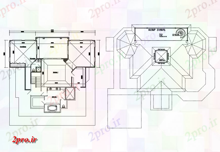 دانلود نقشه مسکونی  ، ویلایی ، آپارتمان  جزئیات طراحی طبقه دوم خانه با  تراس (کد134885)