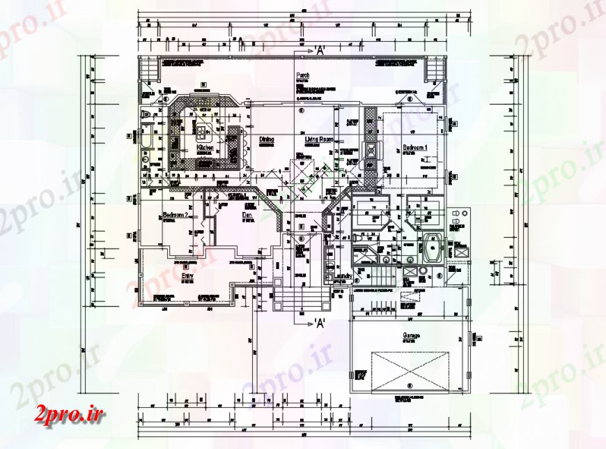 دانلود نقشه مسکونی  ، ویلایی ، آپارتمان  خانه خانواده تنها با طراحی طبقه پارکینگ زمین جزئیات (کد134890)