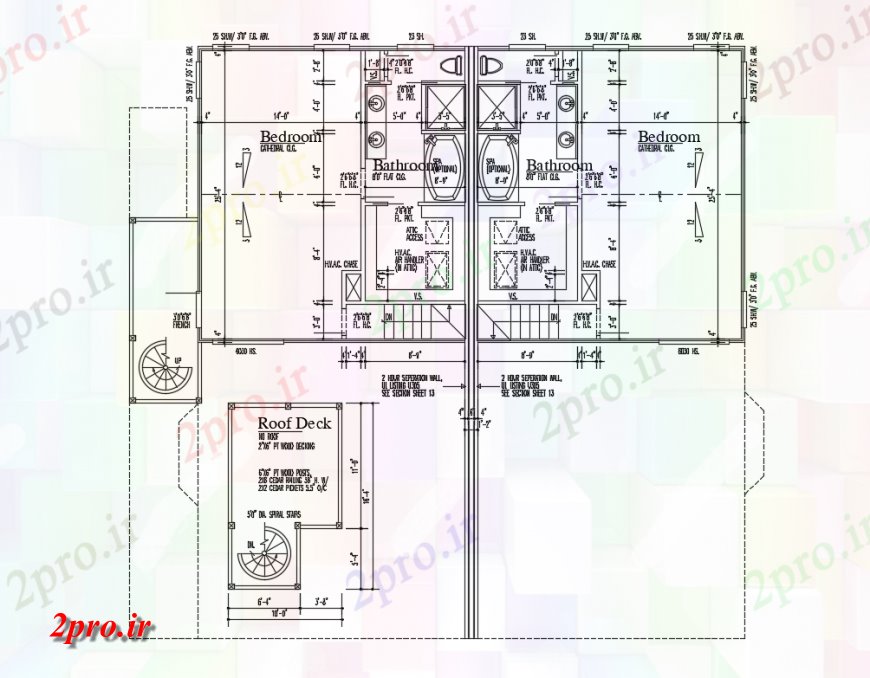 دانلود نقشه مسکونی  ، ویلایی ، آپارتمان  یک خانواده جزئیات طراحی خانه با سقف عرشه (کد134897)