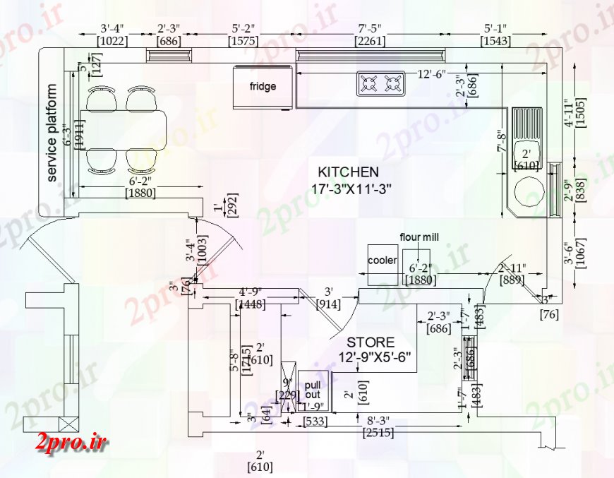 دانلود نقشه آشپزخانه طراحی آشپزخانه طرحی با جزئیات داخلی (کد134909)