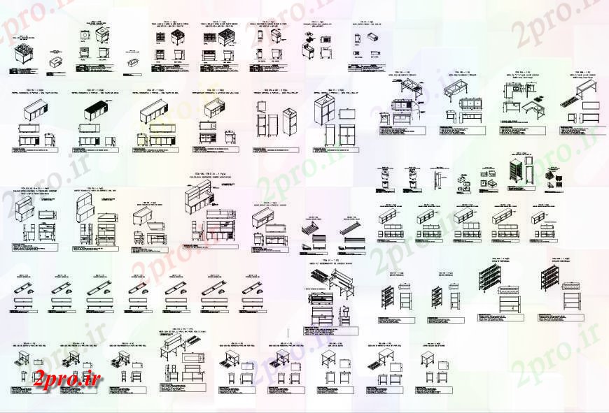 دانلود نقشه آشپزخانه صنعتی  طرحی تجهیزات آشپزخانه و بخش (کد134991)