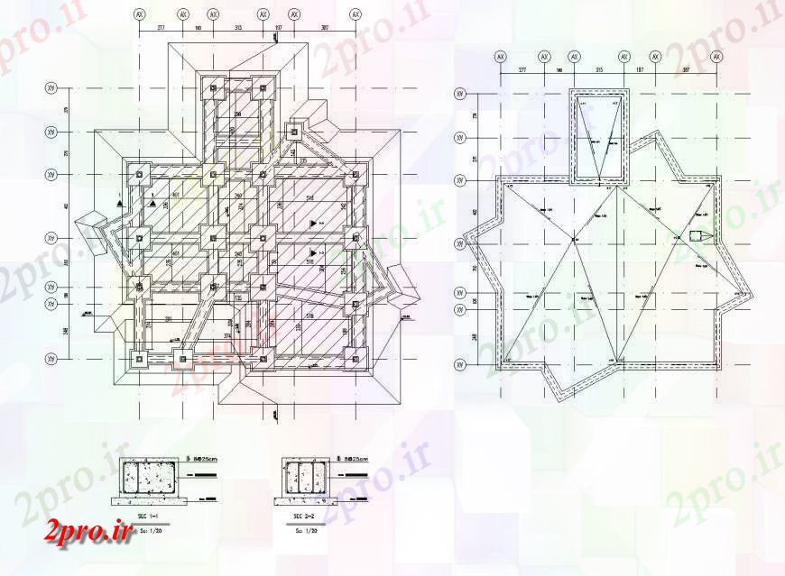 دانلود نقشه طراحی اتوکد پایه بنیاد و بخش ستون  طراحی (کد134997)