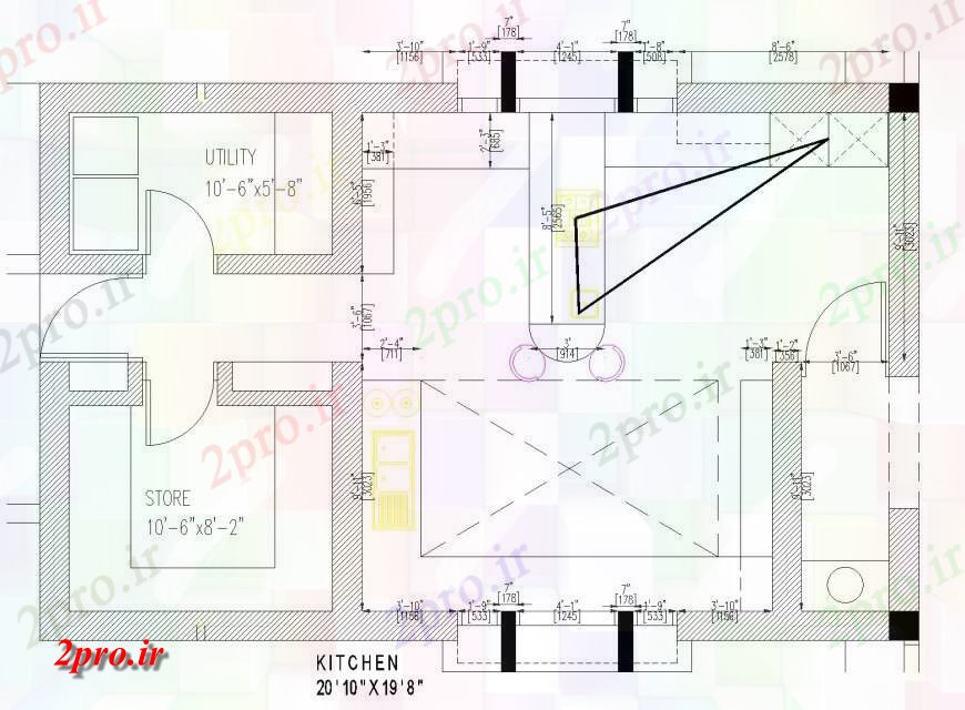 دانلود نقشه آشپزخانه آشپزخانه و فروشگاه طرحی جزئیات (کد135000)