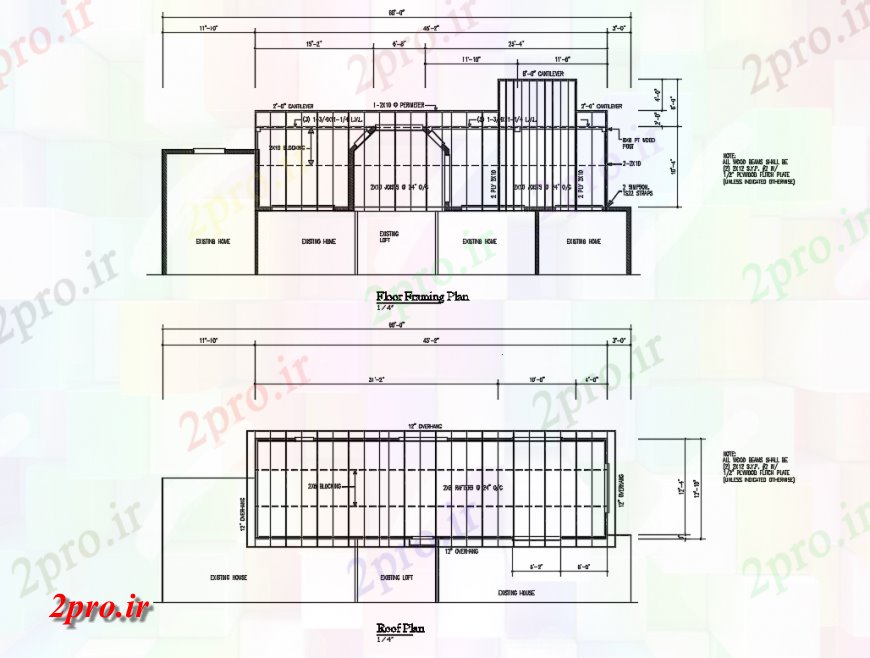 دانلود نقشه طراحی جزئیات ساختار طرحی سقف و فریم کف جزئیات طرحی خانه (کد135010)