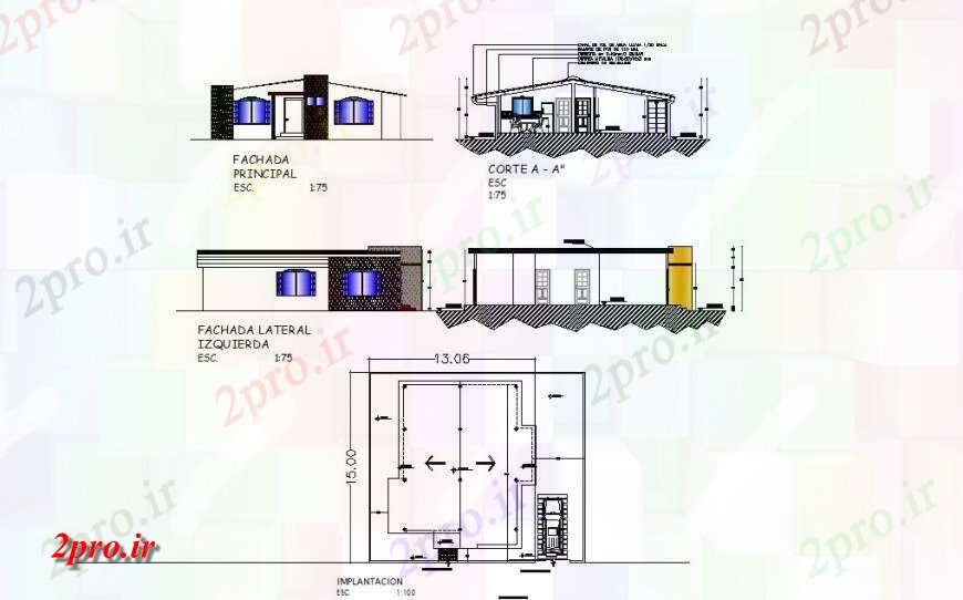 دانلود نقشه مسکونی  ، ویلایی ، آپارتمان  خانه پنت نما مقطعی جزئیات (کد135012)