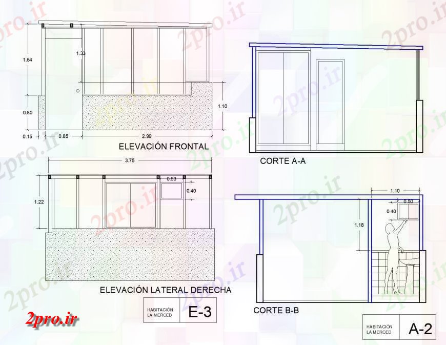 دانلود نقشه حمام مستر نما و بخش تخت  اتاق (کد135084)