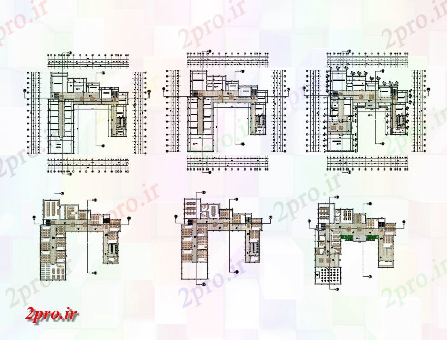دانلود نقشه دانشگاه ، آموزشکده ، مدرسه ، هنرستان ، خوابگاه - چند طبقه طراحی طبقه مدرسه جزئیات 53 در 53 متر (کد135090)