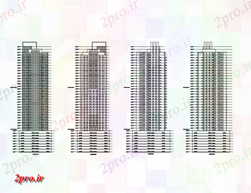 دانلود نقشه ساختمان مرتفعبرج های بلند ساختمان اداری تمام سطوح طرفه جزئیات  (کد135093)