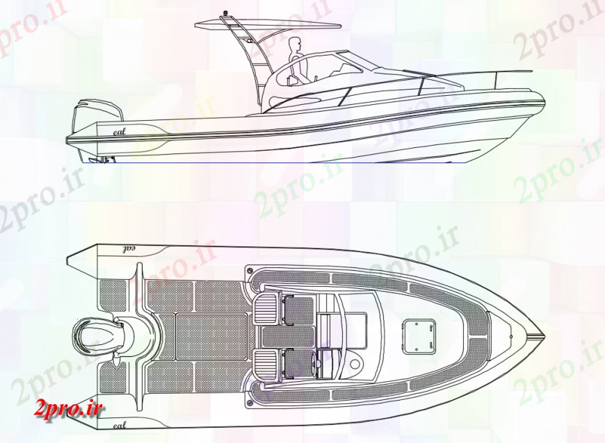 دانلود نقشه بلوک وسایل نقلیه سمت قایق موتوری و  نما    بالا (کد135131)