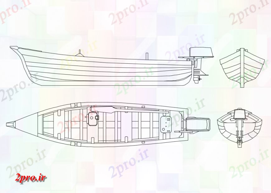 دانلود نقشه بلوک وسایل نقلیه قایق موتوری تمام نما طرفه بلوک   جزئیات  (کد135132)