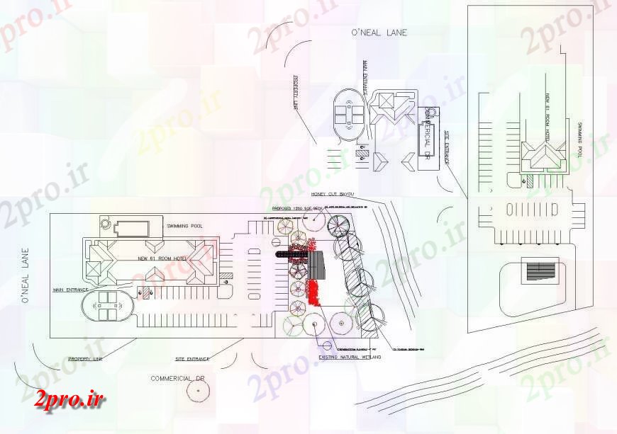 دانلود نقشه هتل - رستوران - اقامتگاه آب تیغه در جلو هتل سمت و چند هیئت مدیره در سطح طرحی پیاده روی 20 در 56 متر (کد135176)