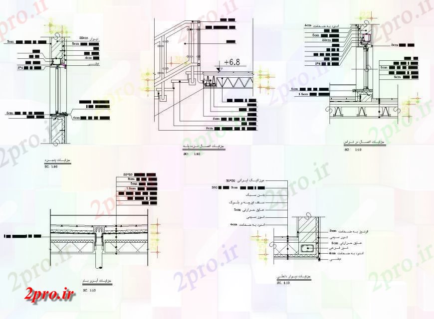 دانلود نقشه جزئیات پله و راه پله  بخش دیوار  طراحی (کد135185)