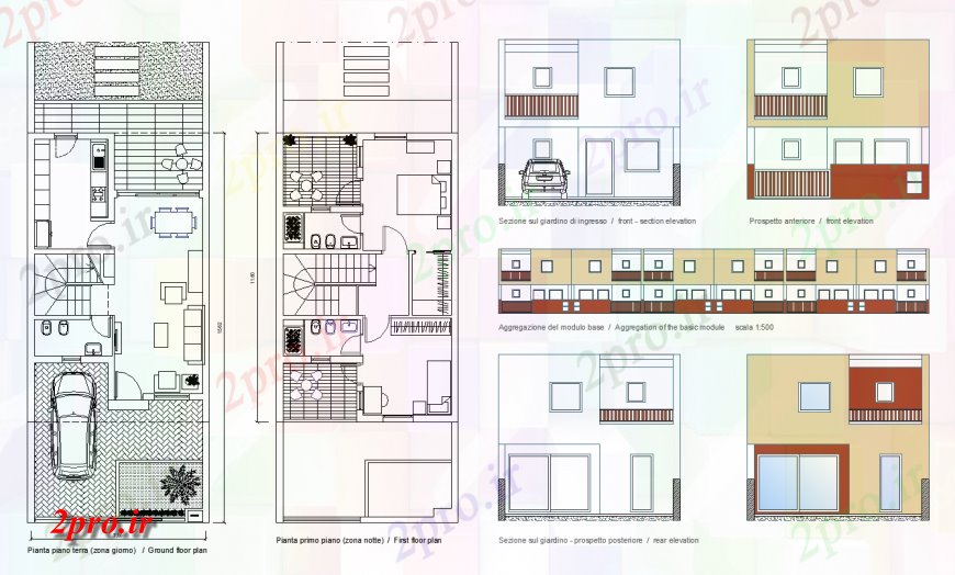 دانلود نقشه مسکونی  ، ویلایی ، آپارتمان  طرحی طبقه با جزئیات معماری با  نما (کد135202)