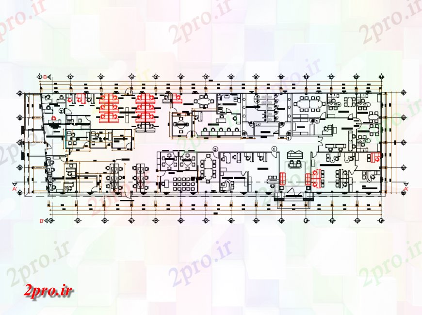 دانلود نقشه ساختمان اداری - تجاری - صنعتی اداره طرحی دفتر جزئیات طرحی خودکار 16 در 54 متر (کد135244)