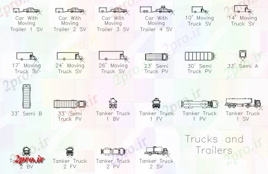 دانلود نقشه بلوک وسایل نقلیه انواع مختلف خودرو طراحی  (کد135273)