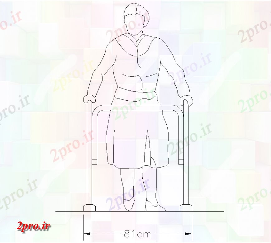 دانلود نقشه بلوک افراد بلوک بیمار با ایستاده جزئیات صندلی در نما از مردم مسدود طراحی (کد135290)