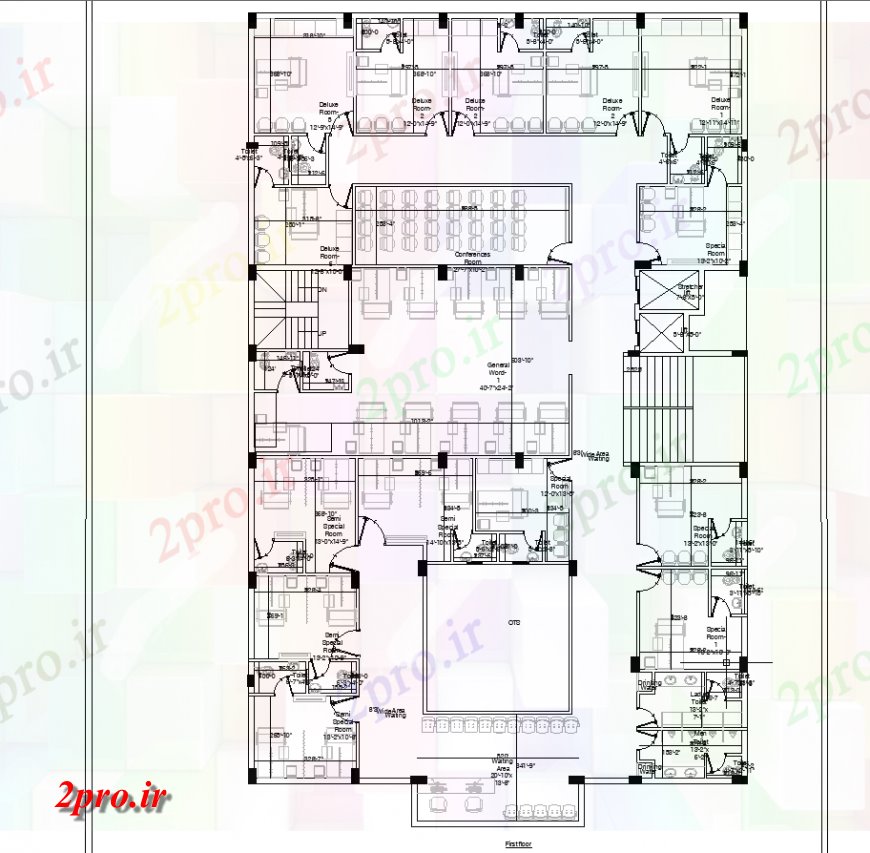 دانلود نقشه ساختمان اداری - تجاری - صنعتی طراحی دفتر شرکت 25 در 29 متر (کد135302)