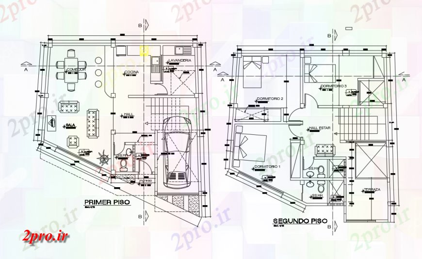 دانلود نقشه مسکونی  ، ویلایی ، آپارتمان  طبقه همکف و دوم طرحی طبقه طرحی بالا جزئیات (کد135319)