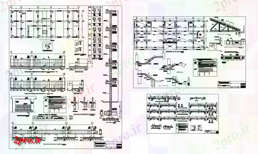 دانلود نقشه جزئیات ستون پرتو، ستون و جزئیات پله در پلان و نما  (کد135338)