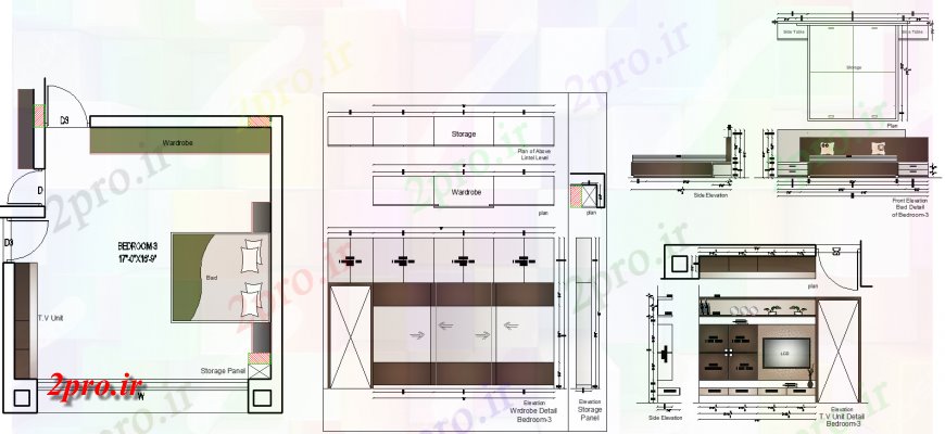 دانلود نقشه حمام مستر جزئیات اتاق خواب طراحی  (کد135339)