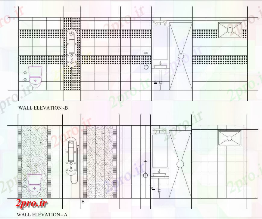 دانلود نقشه حمام مستر توالت نما دیوار   (کد135381)