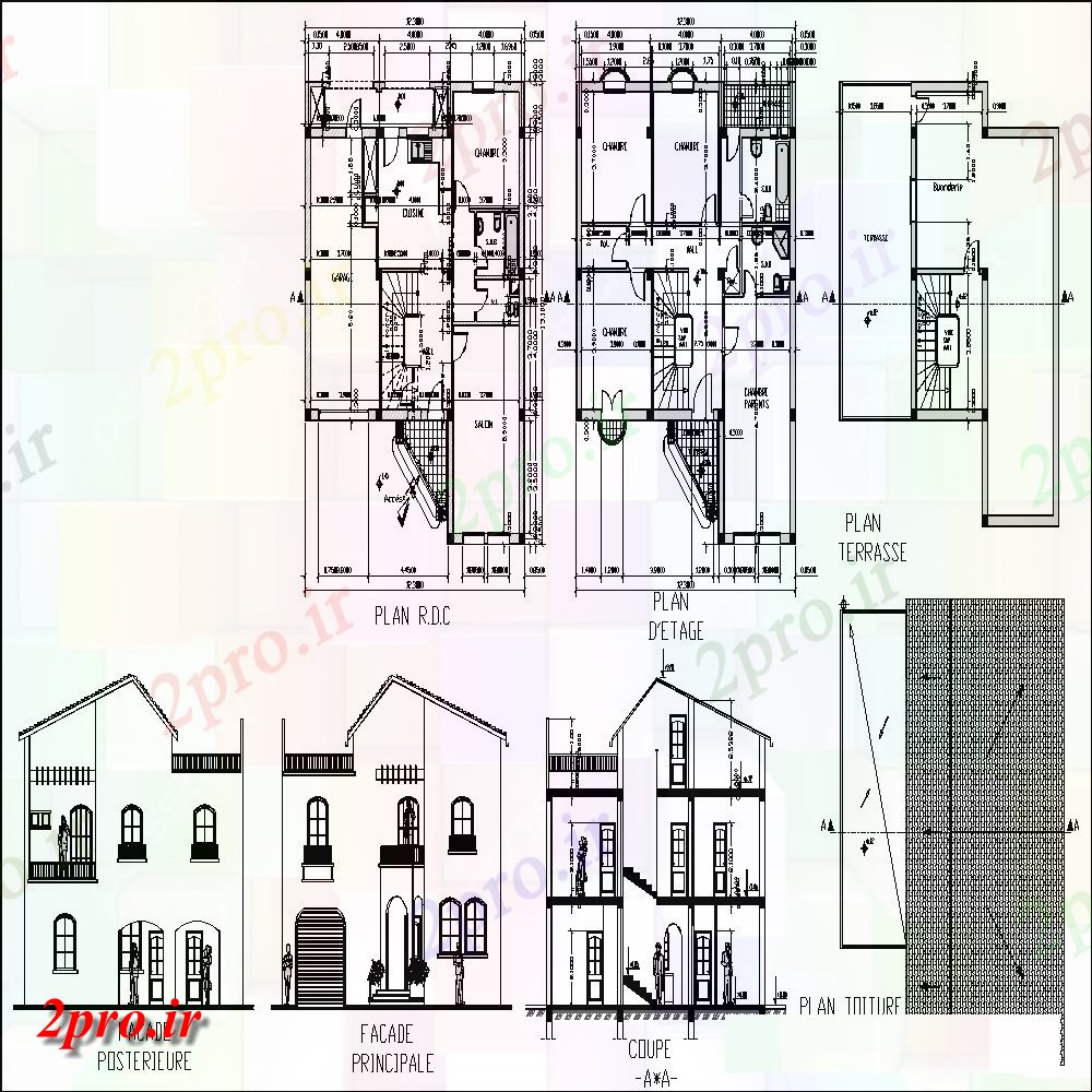 دانلود نقشه مسکونی  ، ویلایی ، آپارتمان  نما و بخش خانه  طراحی (کد135383)