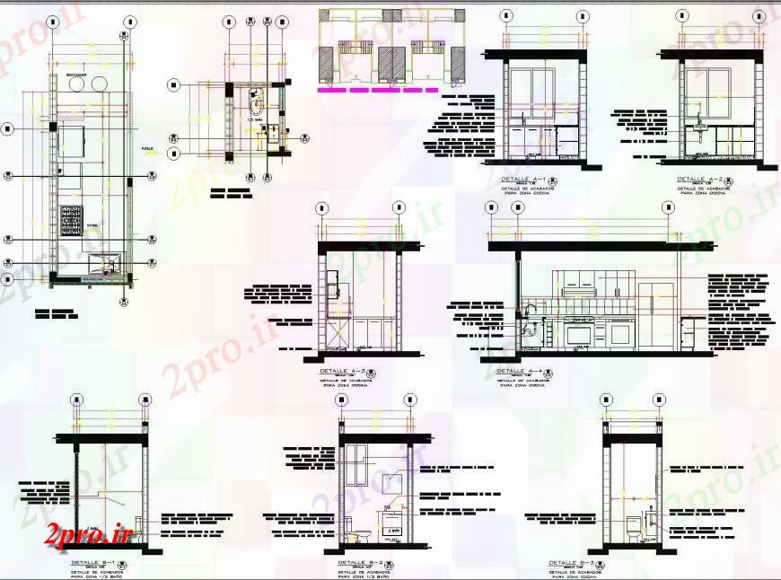 دانلود نقشه حمام مستر آشپزخانه و توالت   (کد135443)